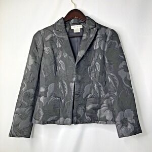 Nine West Women's Blazer‎ Size 2 Black Brocade Jacquard Floral